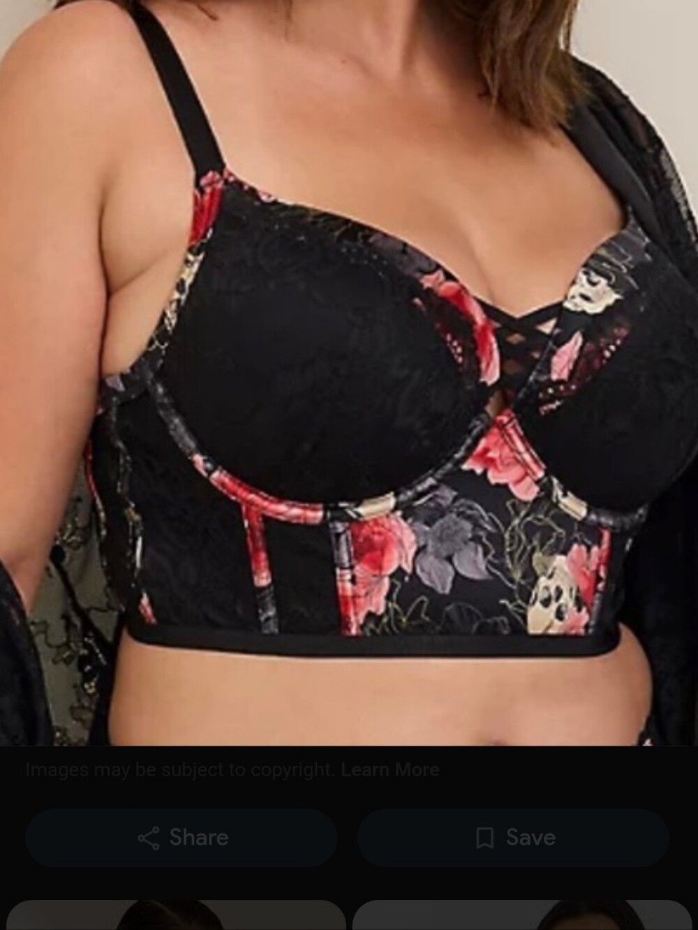 torrid Black Lace 42 DDD Bra with Red Floral & Skull Trim